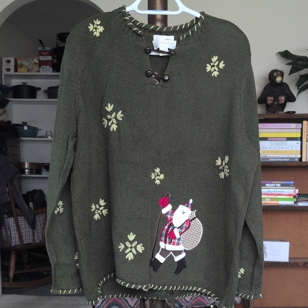CJ Banks Forest Green Christmas Santa Knit Sweater
